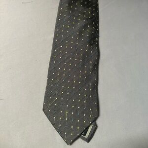 Saxony Tie / Gray W/Silver and Blue Polka Dots / 100% Silk / L-57in & W-…
